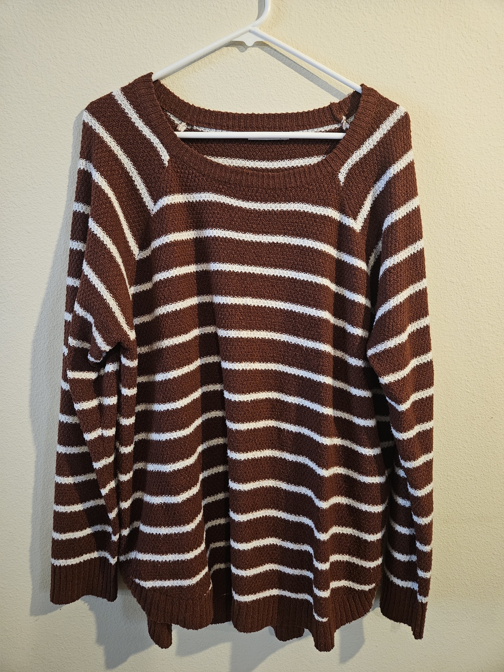 Pink Clover Brown and White Striped Crewneck Sweater